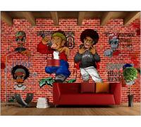 rskjdghshd Wallpaper Retro Red Brick Wall Hip Hop Art Street Letters Graffiti Nostalgic Bar Dining Background Wall Western Restaurant Wallpaper Drink Cafe Mural,3D,150x105cm