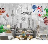 rskjdghshd Wallpaper Simple Hand-Painted City Building Brick Wall Decoration Painting Coffee Shop Restaurant Mural, 3D, 150x105cm