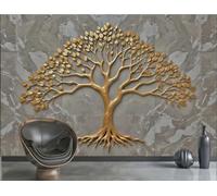 rskjdghshd Wallpaper Simple Wealth and Prosperity Gold Tree Brown Gray Marble Pattern TV Sofa Background Wall Bedroom Living Room Study Room Mural,3D,150x105cm