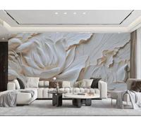 rskjdghshd Wallpaper Three-Dimensional Simple and Elegant White Lotus Relief Lotus Leaf Art Living Room Bedroom Background Wall Wallpaper Hotel Restaurant Coffee Shop Mural,3D,400x280cm
