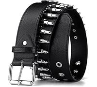 Rsleepd Bullet Studded Belt, Punk Rivet Belt Black Leather Rock Belt with Silver Bullet for Women Men, Black, standard size