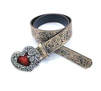 Rsleepd Retro Pattern Heart Belt，Fashion Printing Belt with Heart Buckle Adjustable Punk Belt for Women Men, Gold, One size