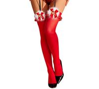 RSLOVE Christmas Ring Bell Stocking Lace Thigh High Sexy Santa Hold Ups Red Tights Silk