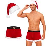 RSLOVE Men's Christmas Boxer Shorts - Sexy Santa Claus Underwear Costume Xmas Trunks with Hat Outfit Red M