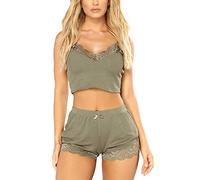 RSLOVE Women's Pyjama Sets Sexy Sleepwear Summer Pjs Set for Women Lace Cami Set with Short Pants Nightwear Olive