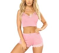 RSLOVE Women's Pyjama Sets Sexy Sleepwear Summer Pjs Set for Women Lace Cami Set with Short Pants Nightwear Light Pink