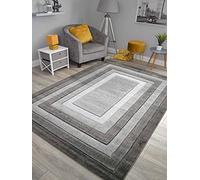 RSM RUGS® New Grey Silver Modern Small Large Thick Soft Floor Mat Rugs Plain Centre Border