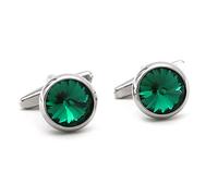 Rsmmpqa Fashion Round Green Crystal Cufflinks Wedding Jewelry Gifts Men's Personality Elegant (Color : Green, Size : As Shown) (Green As Shown)