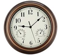 Rsobl SecreShow 12 Inch Indoor Outdoor Wall Clock Waterproof with Temperature and Humidity Combo,Battery Operated Non Ticking Silent Clock Wall Decorative