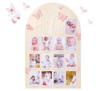 RSOLIET My First Year Wood Photo Board - Butterfly 1st Birthday Party Decorations,One Year Photo Milestone Board,Baby Girl 1-12 Months Photo Wooden Board,Butterfly Milestone Board Baby Shower