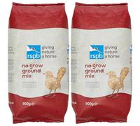 RSPB No Grow Wild Bird Ground Mix, 900 g, High Energy Mix Includes Sunflower Hearts, Rolled Oats, Suet Sprinkles & Flaked Maize, Popular with Ground Feeding Birds (Pack of 2)