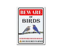 RSPYOAG Birds Tin Sign - Beware of Birds Metal Sign - Funny Home Wall Decor - Outdoor Warning Decoration - 12x16inch