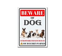 RSPYOAG Dog Tin Sign - Beware of Dog Metal Sign - Funny Home Wall Decor - Outdoor Warning Decoration - 12x16inch