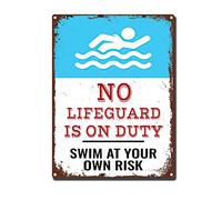RSPYOAG Funny Pool Metal Signs Vintage Warning Safety Tin Sign Decor for Swimming Pool Beach Lake Water Park Decor - No Lifeguard is On Duty Swim at Your Own Risk 12x16inch Tin Sign