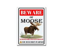 RSPYOAG Moose Tin Sign - Beware of Moose Metal Sign - Funny Home Wall Decor - Outdoor Warning Decoration - 12x16inch