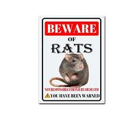 RSPYOAG Rats Tin Sign Beware of Rats Metal Sign Funny Home Wall Decor Outdoor Warning Decorations Signs-12x16inch-Tin Sign