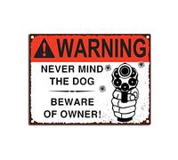 RSPYOAG Vintage Tin Sign Warning Never Mind The Dog Beware of Owner for Home Bar Coffee-12x16inch-Tin Sign