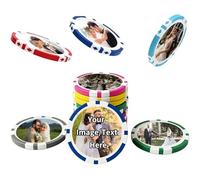 RSQGT 25-500 Pieces Custom Poker Chips, Double-Sided Full Colour Printing, Personalised Logo/Text/Images for Weddings, Corporate Events, Bar Tokens & Graduation Gifts (Wedding Poker Chips)