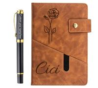 RSQGT Personalised A5 Notebook, Custom Name & Birth Flower Journal, Premium Faux Leather Diary with Logo, Executive Business Gift for Men & Women (Birth Flower Notebook)