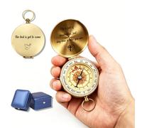 RSQGT Personalised Brass Compass, Custom Engraved Text & Icon, Gift for Dad