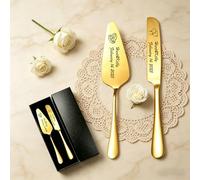 RSQGT Personalised Cake Knife and Server Set for Wedding Ceremony Keepsake | Stainless Steel, Customizable Name Icon Text for Graduation, Birthday Parties, Brides and Anniversaries Gift