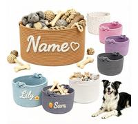 RSQGT Personalised Dog Toy Basket with Pet Name and Carry Handles