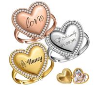 RSQGT Personalised Locket Ring for Women - Custom Photo Ring with Picture Inside, Adjustable Heart Locket Jewellery for Mum, Wife, Best Friend (Custom Photo Locket Ring)