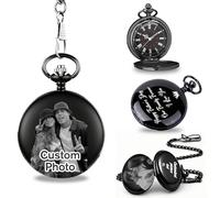 RSQGT Personalised Pocket Watch and Chain - Custom Engraved Photo & Text on Both Sides, Gift for Best Man Grooms Grandpa Husband Son Father of The Bride (Custom Photo-2)