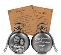 RSQGT Personalised Pocket Watch and Chain - Custom Engraved Photo & Text on Both Sides, Gift for Best Man Grooms Grandpa Husband Son Father of The Bride (Gift Pocket Watch)