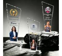 RSQGT Personalised Trophy K9 Crystal, Custom Engraving Logo Name Photo, Corporate Recognition Desk Trophy for Employee of the Month, Office and Sports Awards (Personalized Trophies)