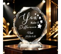 RSQGT Personalised Trophy K9 Crystal with Custom Photo Logo Engraved Plaques for Sports Events Well Done Gifts Awards Retirement Corporate Employee Recognition (Octagonal Trophy)
