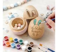 RSQGT Personalized Musical Easter Egg Shaker, Custom Engraved Wooden Easter Eggs Decor 2026, Easter Basket Stuffers, First Easter Gift for Boys Girls (Painted wooden eggs)