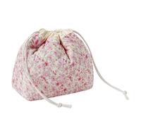 RSRSLEII 2Pcs Small Cotton Quilted Makeup Bag Set, Cute Coquette Drawstring Cosmetic Bag with Canvas Lining, Aesthetic Travel Organized Toiletry Bags for Purse, 24Watercolor Pink Flower, Cute