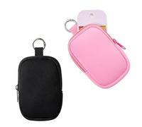 RSRSLEII 2Pcs Small Makeup Bag, Mini Portable Travel Cosmetic Bag, Soft Neoprene Makeup Pouch with Zipper, Fashion Accessory with Snap Hook, Cute Coin Purse Lipstick Cosmetic Travel Organizer, 02Black