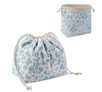 RSRSLEII Aesthetic Corduroy Drawstring Makeup Bag, Cute Coquette Drawstring Cosmetic Bag with Canvas Lining, Bear Pattern Travel Makeup Organizer Case for Women Girls, 07 LightBlue Flower