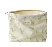 RSRSLEII Corduroy Travel Makeup Bag with Bear and Bow Pattern, Cosmetic Bag for Purse Organizer, Toiletry Bag with Zipper For Women Travel Essentials, 30Green Leaf