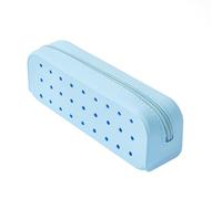 RSRSLEII Cute Silicone Makeup Brush Holder with Holes, Soft Portable Cosmetic Brush Bag with Zipper, Travel Makeup Brush Case, 03Light Blue