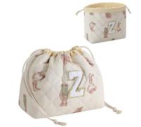 RSRSLEII Initial A-Z Quilted Cotton Drawstring Makeup Bag, Monogrammed Birthday Gift for Women Girls,Aesthetic Personalized Chenille Letter Travel Cosmetic Pouch with Bear Pattern, Bear, Z