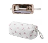 RSRSLEII Large Quilted Hair Tools Travel Bag with Bow Pattern,Waterproof Hair Styling Accessories Storage Case for Shark FlexStyle, Dyson Airwrap Hair Dryer, Curling Iron, Revlon Hair Tools, 30White