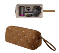 RSRSLEII Large Quilted Hair Tools Travel Bag with Bow Pattern,Waterproof Hair Styling Accessories Storage Case for Shark FlexStyle, Dyson Airwrap Hair Dryer, Curling Iron, Revlon Hair Tools, 05Brown