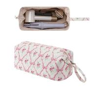 RSRSLEII Large Quilted Hair Tools Travel Bag with Bow Pattern,Waterproof Hair Styling Accessories Storage Case for Shark FlexStyle, Dyson Airwrap Hair Dryer, Curling Iron, Revlon Hair Tools, 07 Pink