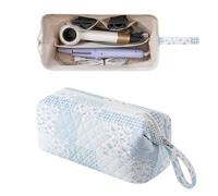 RSRSLEII Large Quilted Hair Tools Travel Bag with Bow Pattern,Waterproof Hair Styling Accessories Storage Case for Shark FlexStyle, Dyson Airwrap Hair Dryer, Curling Iron, Revlon Hair Tools, 18Blue