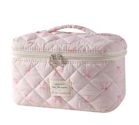 RSRSLEII Large Quilted Makeup Bag for Women and Girls, Cute Coquette Floral Cotton Cosmetic Bag, Aesthetic Travel Organized Toiletry Bags, 08Small pinkbows