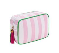 RSRSLEII Large Stripe Canvas Zipper Makeup Bag,Aesthetic Tassel Travel Cosmetic Bag,Coquette Toiletry Bag, Girls Handbags Purses,Accessories Storage Bag for Women Girls, Pink Stripes