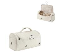 RSRSLEII Quilted Hair Tools Travel Bag Compatible with Dyson Airwrap & Shark Flexstyle,Portable Storage Case for shark hair dryer, Curling iron travel bag with Hanging Hook, 03Beige Black Bow