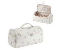 RSRSLEII Quilted Hair Tools Travel Bag Compatible with Dyson Airwrap & Shark Flexstyle,Portable Storage Case for shark hair dryer, Curling iron travel bag with Hanging Hook, 02Pink Bow