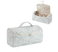 RSRSLEII Quilted Hair Tools Travel Bag Compatible with Dyson Airwrap & Shark Flexstyle,Portable Storage Case for Shark Hair Dryer, Curling Iron Travel Bag with Hanging Hook, 01Blue Flower