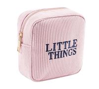 RSRSLEII Small Corduroy Makeup Bag for Purse, Mini Aesthetic Cosmetic Pouch for Women Girls, Cute Zipper Key Pocket Lipstick Bag Card Holder Data Cable Organizer, 03Pink LITTLE THINGS