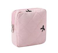 RSRSLEII Small Quilted Cosmetic Pouch for Purse, Mini Cotton Makeup Bag with Compartments, Cute Zipper Lipstick Holder for Women, 04Pink Black Bow