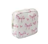 RSRSLEII Small Quilted Cosmetic Pouch for Purse, Mini Cotton Makeup Bag with Compartments, Cute Zipper Lipstick Holder for Women, 02Heart Bow